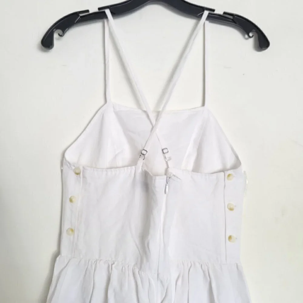 Abercrombie & Fitch Linen White Tank Button Side Midi Dress Size Small Tall